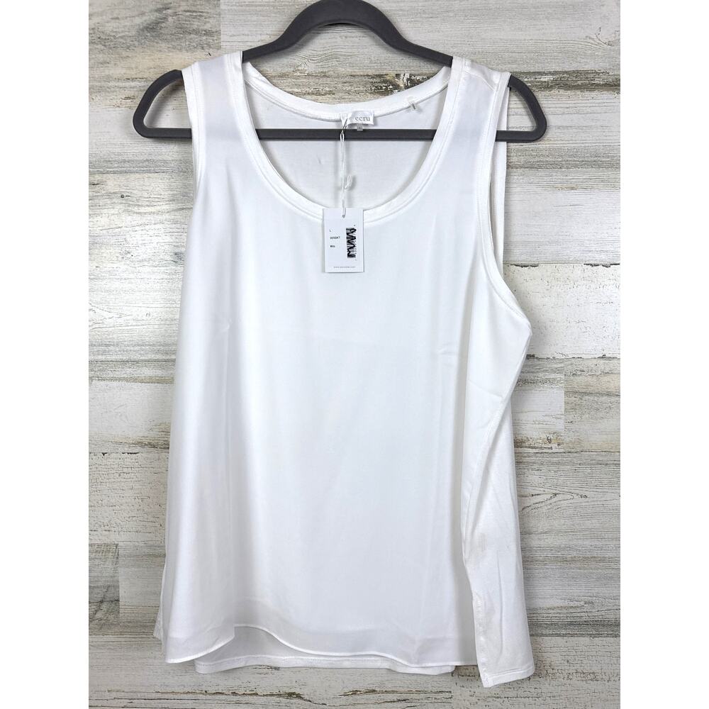 ECRU Womens L White Fully Lined Crew Neck Flowy Lightweight Tank Top Blouse NWT
